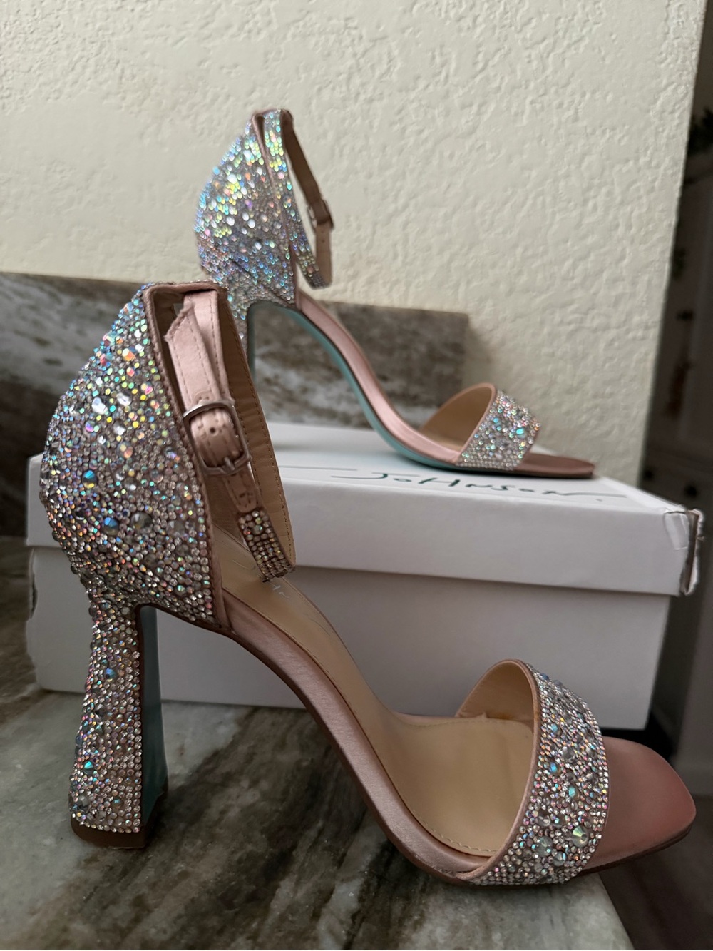 Betsey Johnson Crystal Ankle-Strap High Heels